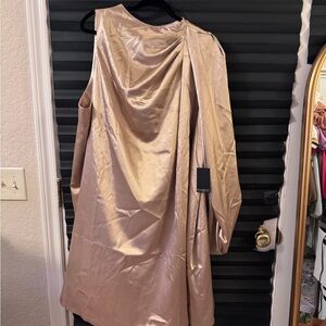 Eloquii Gold Asymmetrical Ruched Cocktail Dress